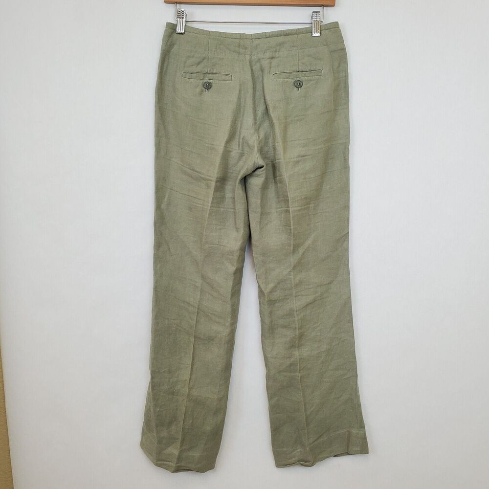 Talbots Pants Womens 4 Petite Linen Wide Leg Drawstring Green Beachy - Picture 5 of 13